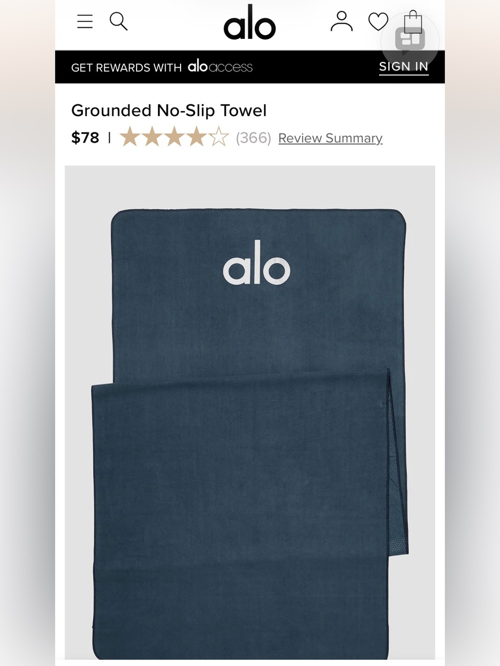 New Alo Yoga Grounded No Slip Yoga Mat Towel in Eclipse Blue - Picture 2 of 10